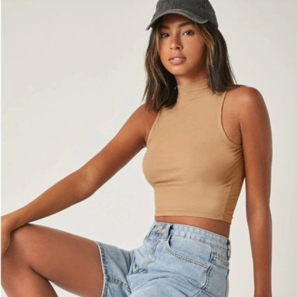 Tops - Solid Mock Neck Tank Top